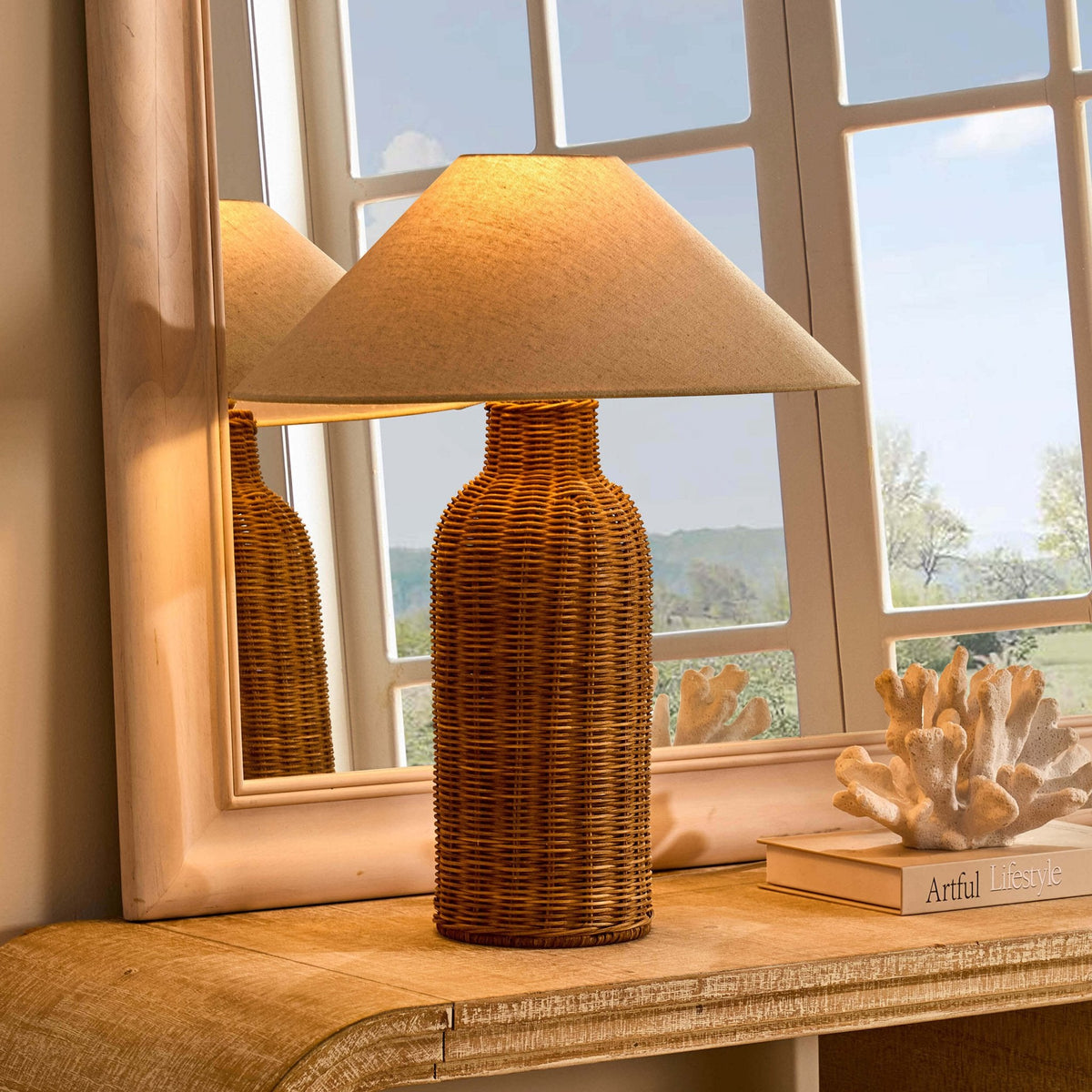 Zoey Rattan Base Table Lamp - Natural - DUSK